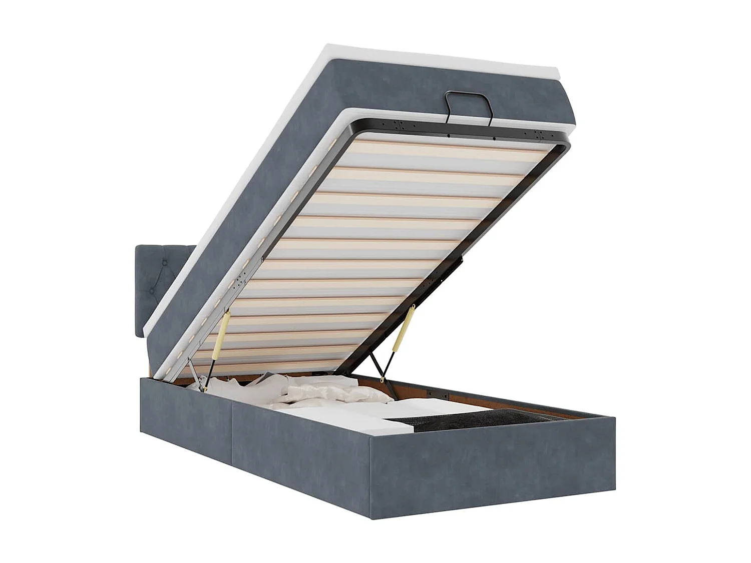 Estructura cama otomana colchón terciopelo gris oscuro