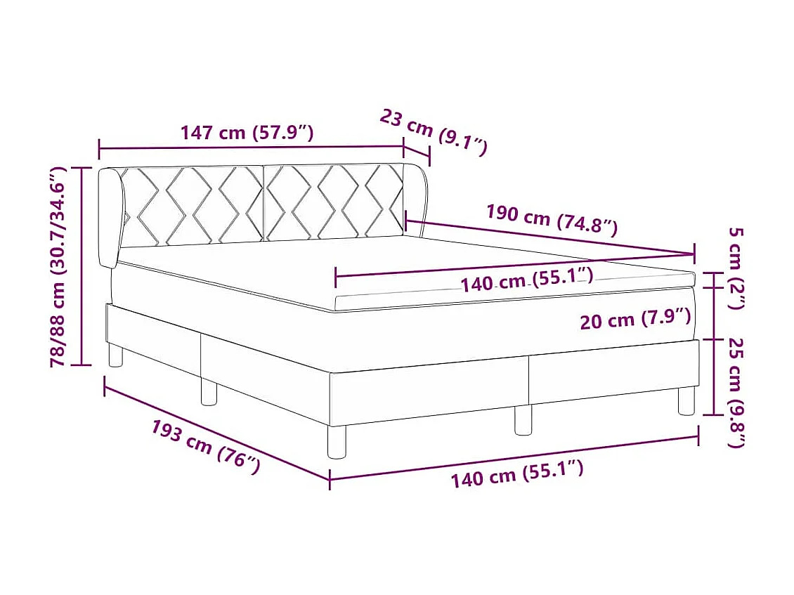 Boxspringbed met matras Lichtgrijs 140 x 190 cm Fluweel