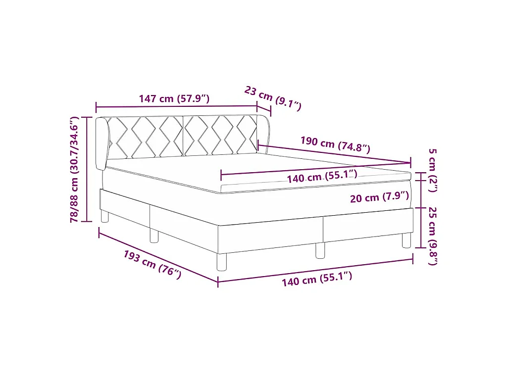 Boxspringbett mit Kopfteil Hellgrau 140 x 190 cm Samt