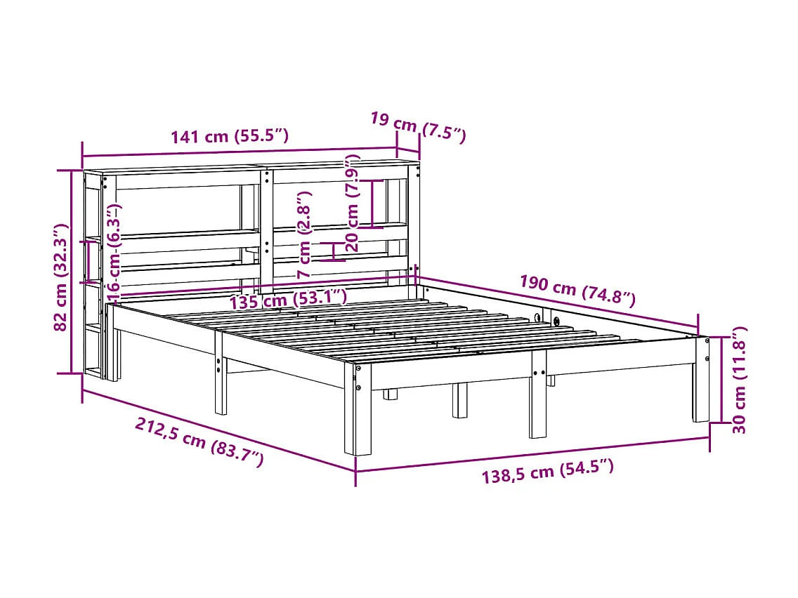 Cadre de lit et tête de lit sans matelas blanc 135x190 cm
