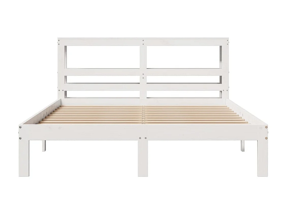 Bedframe met hoofdbord massief grenenhout wit 135x190 cm