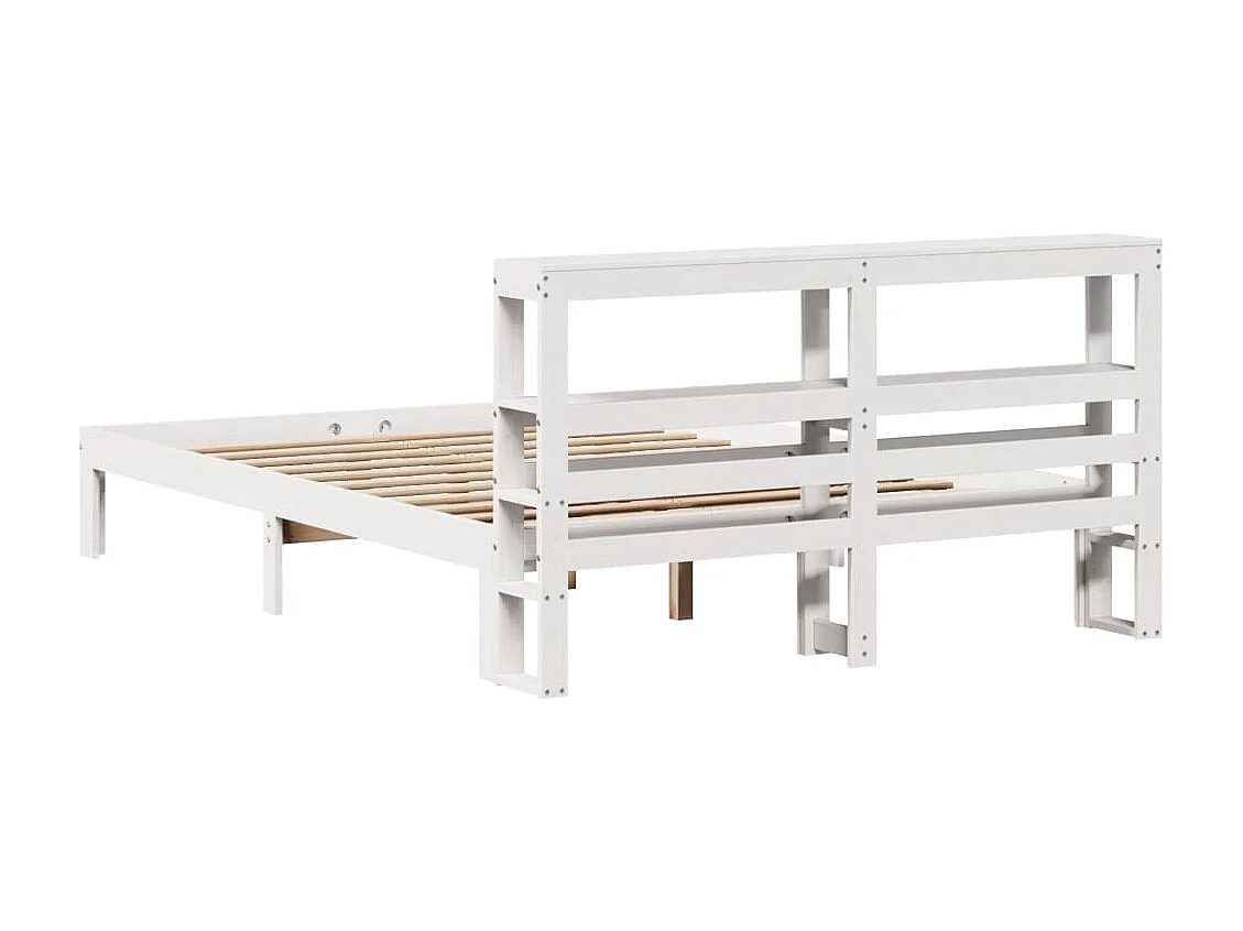 Bedframe met hoofdbord massief grenenhout wit 135x190 cm