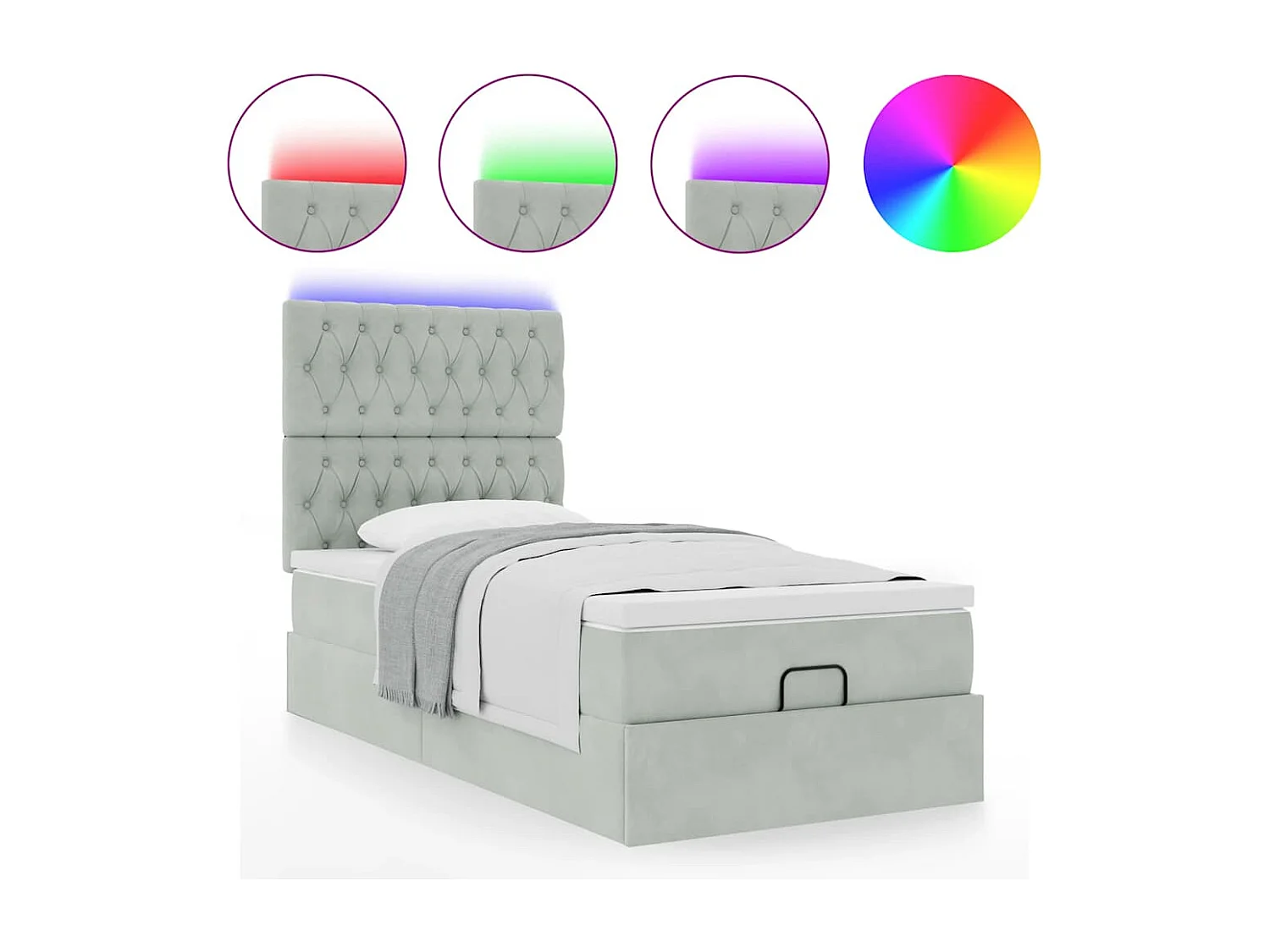 Ottoman bed met matrassen en LED's 80x200cm fluweel lichtgrijs