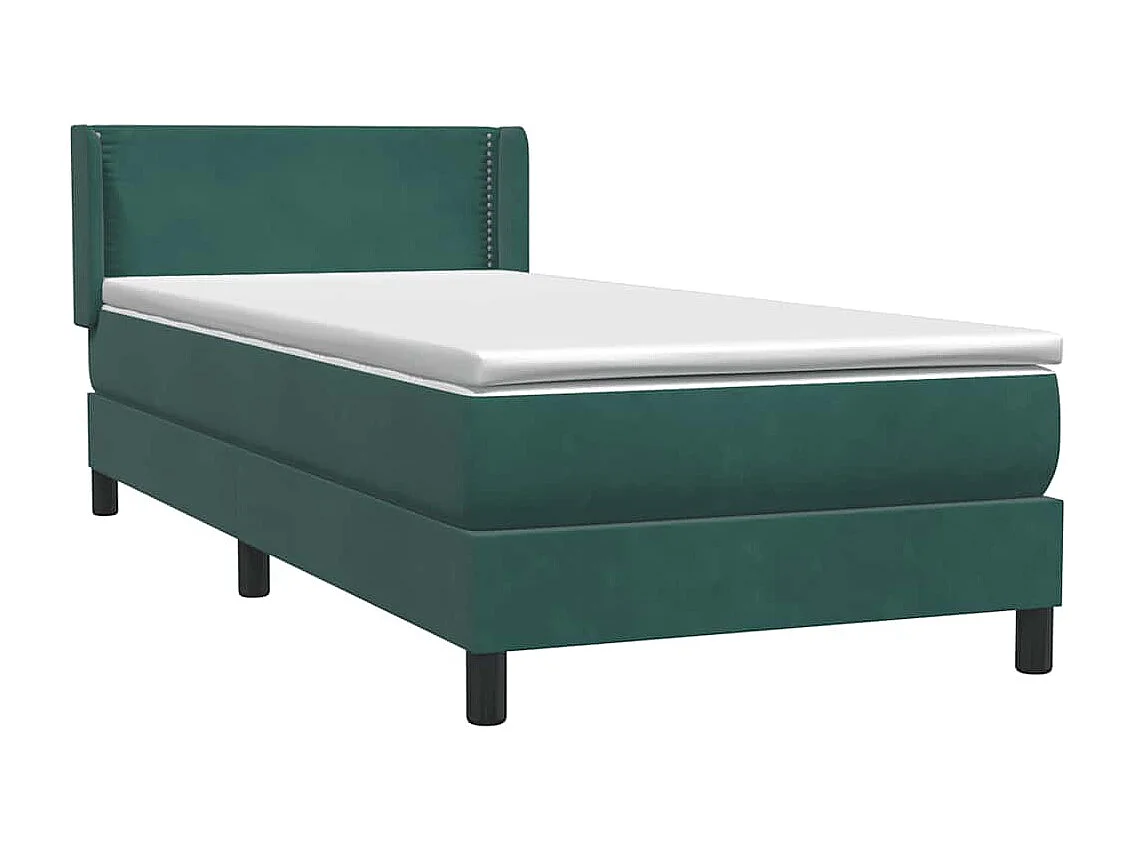 Cama box spring con colchón terciopelo verde oscuro 80x210 cm