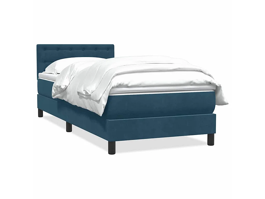 Cama box spring con colchón terciopelo azul oscuro 80x220 cm