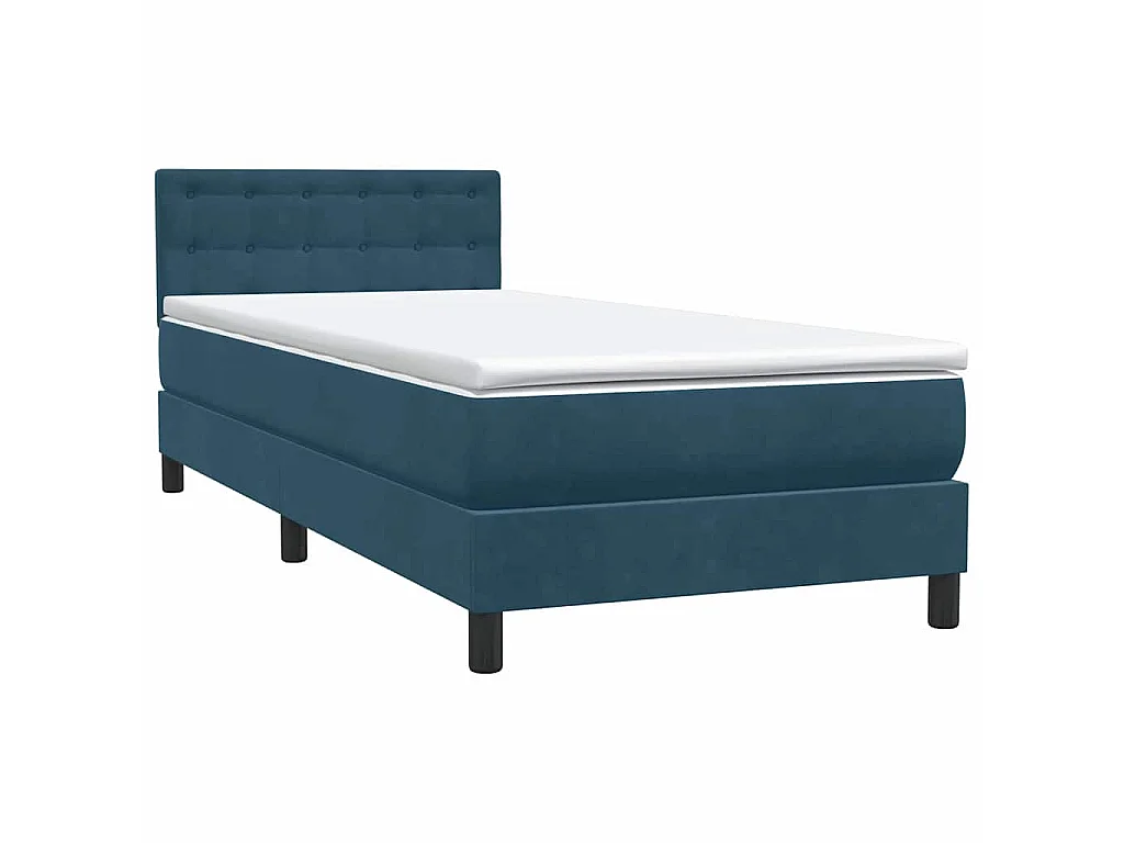 Cama box spring con colchón terciopelo azul oscuro 80x220 cm