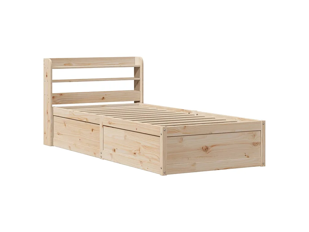 Bedframe met hoofdbord massief grenenhout 75x190 cm