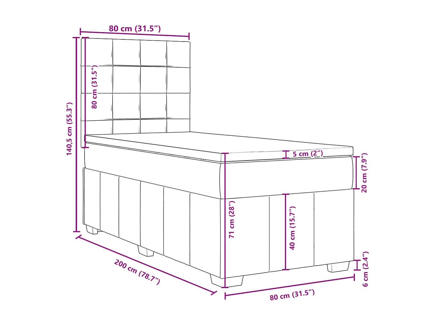 Sommier à lattes de lit avec matelas Crème 80x200 cm Tissu