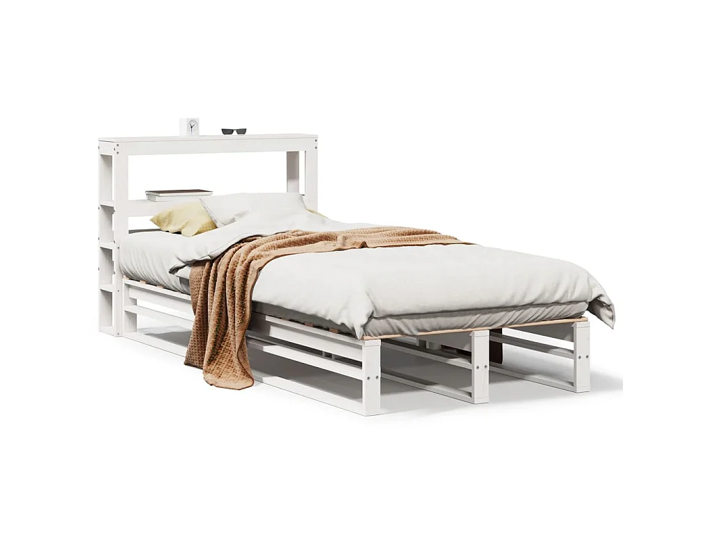 Letto senza Materasso Bianco 75x190 in Legno Massello di Pino