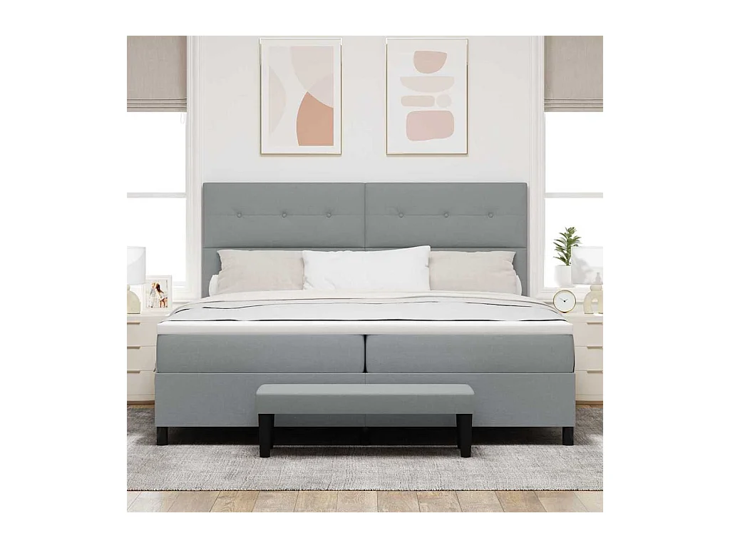 Lit à ressorts avec matelas Gris clair 200 x 200 cm