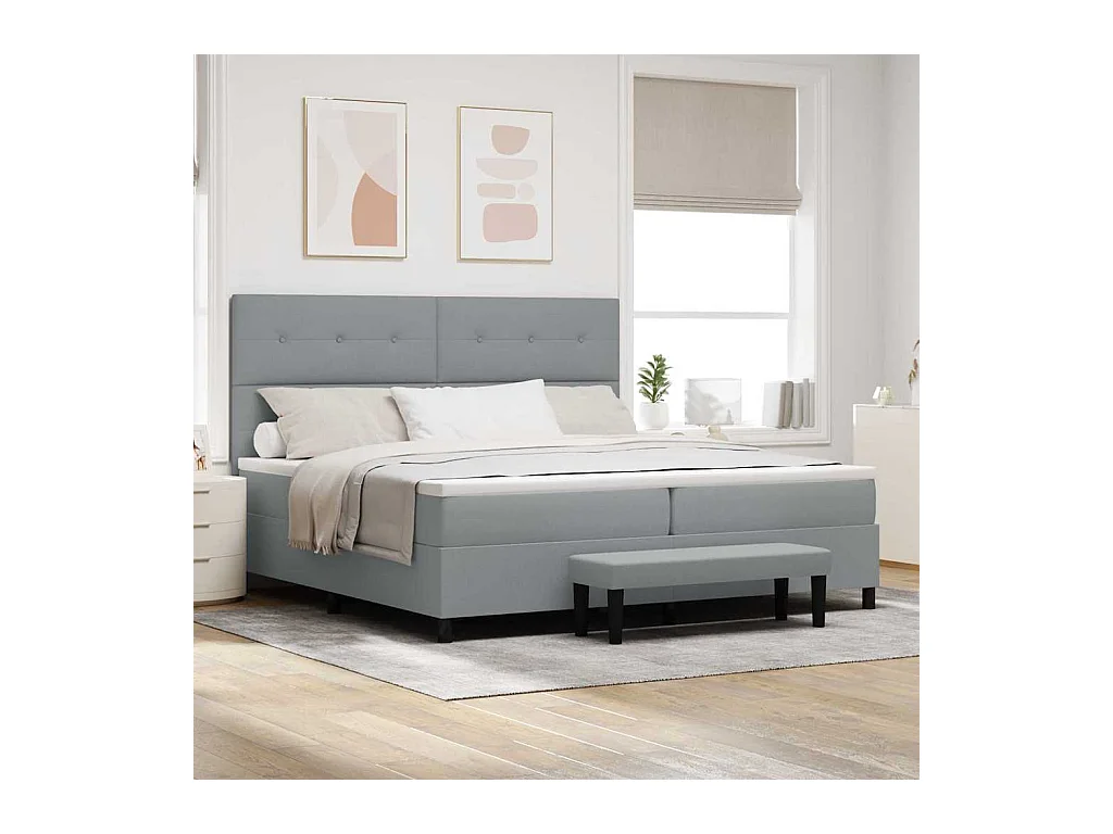 Lit à ressorts avec matelas Gris clair 200 x 200 cm tissu
