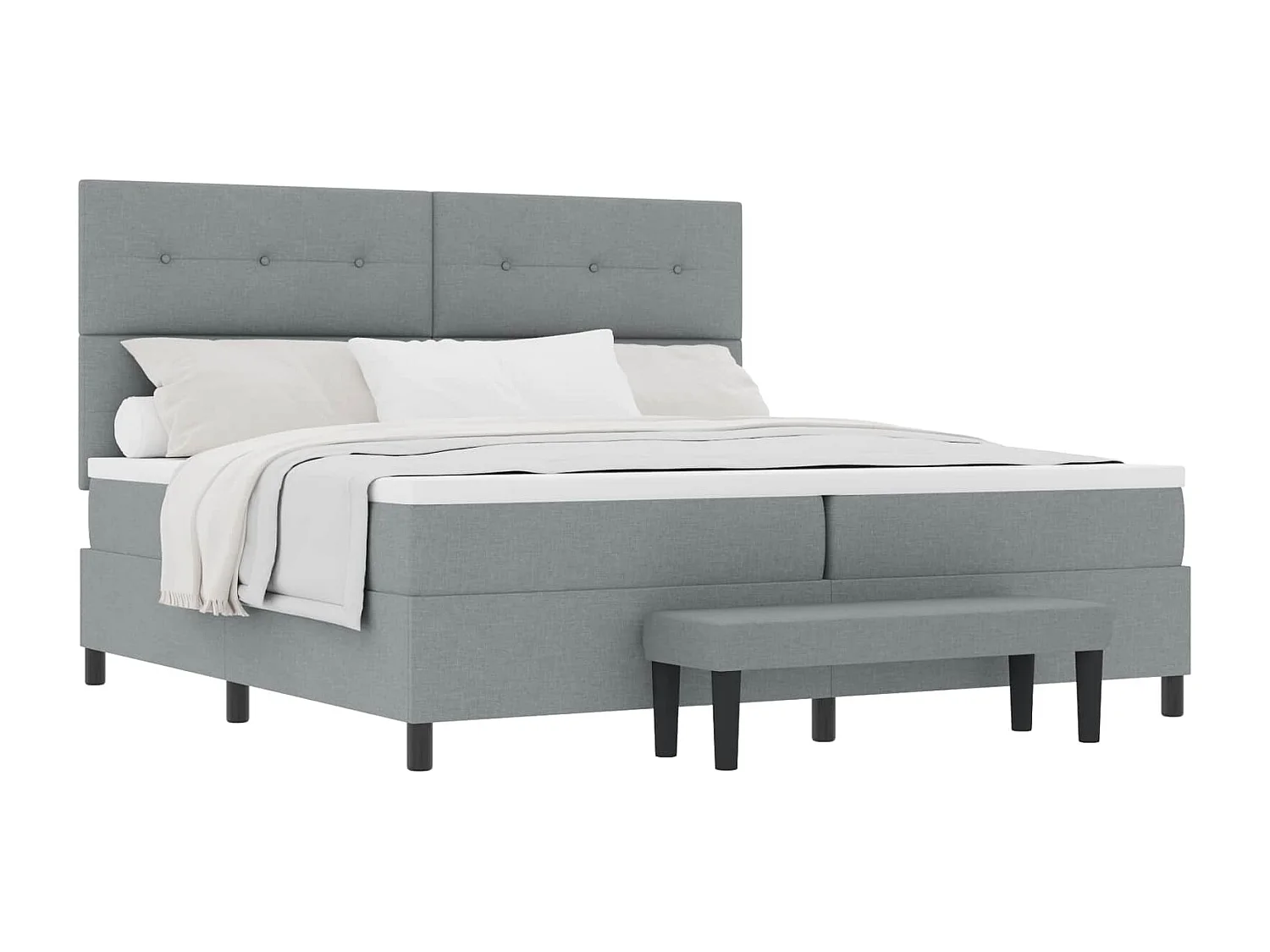 Boxspringbett mit Kopfteil Hellgrau 200 x 200 cm Stoff