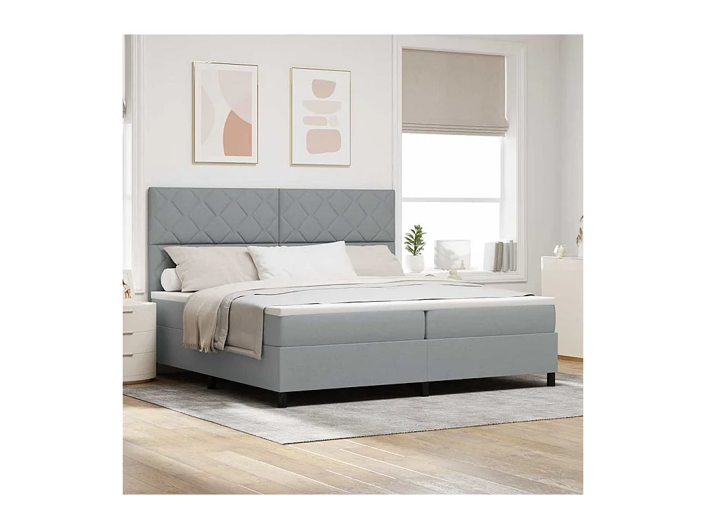 Lit à ressorts avec matelas Gris clair 200 x 200 cm tissu