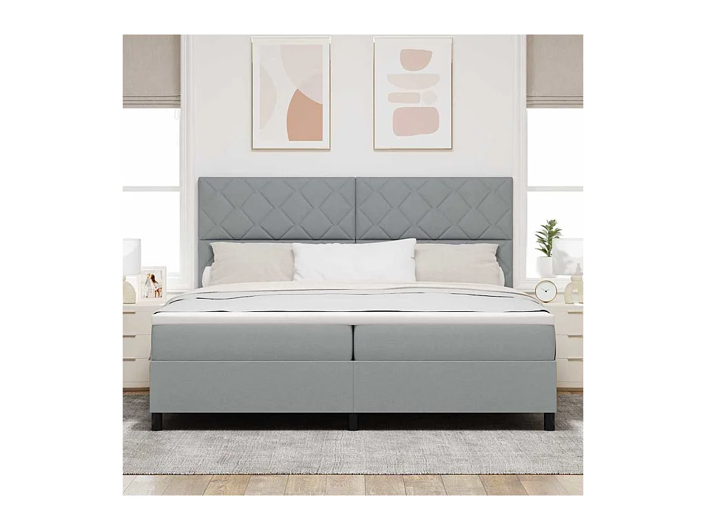 Lit à ressorts avec matelas Gris clair 200 x 200 cm tissu