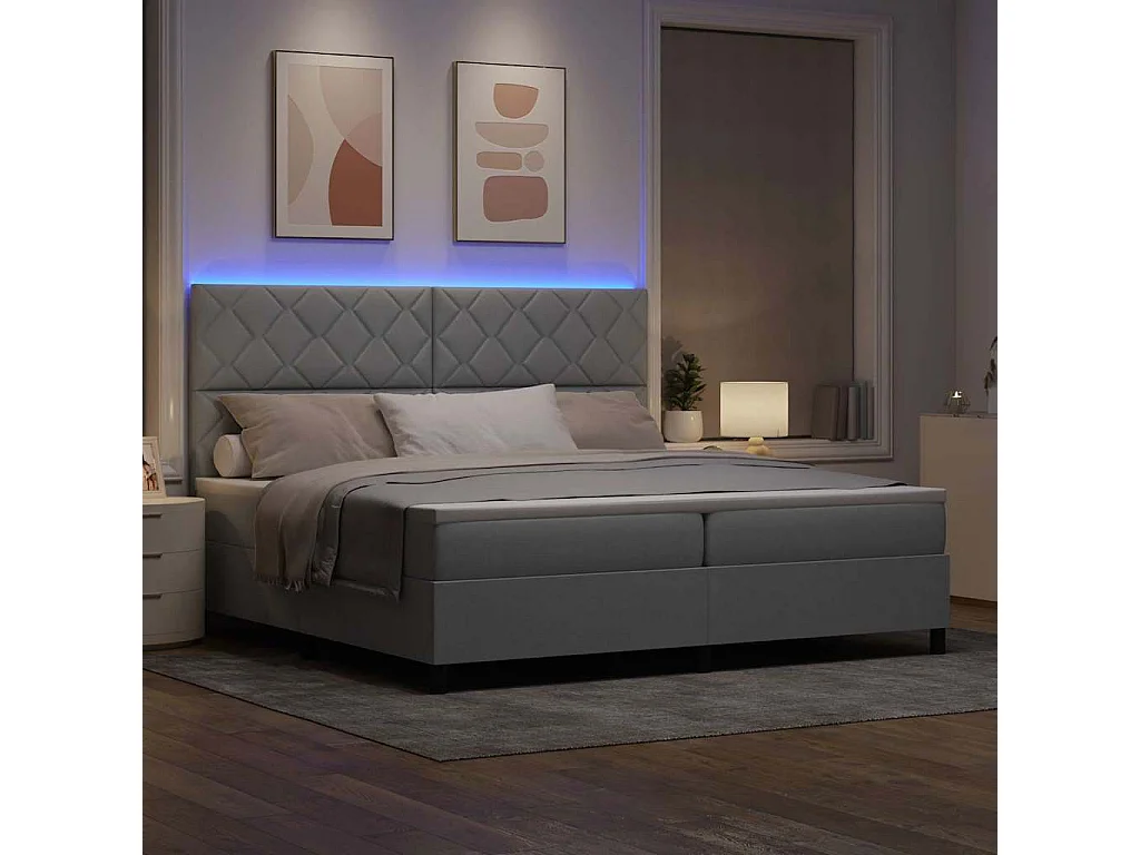 Lit à ressorts avec matelas Gris clair 200 x 200 cm tissu