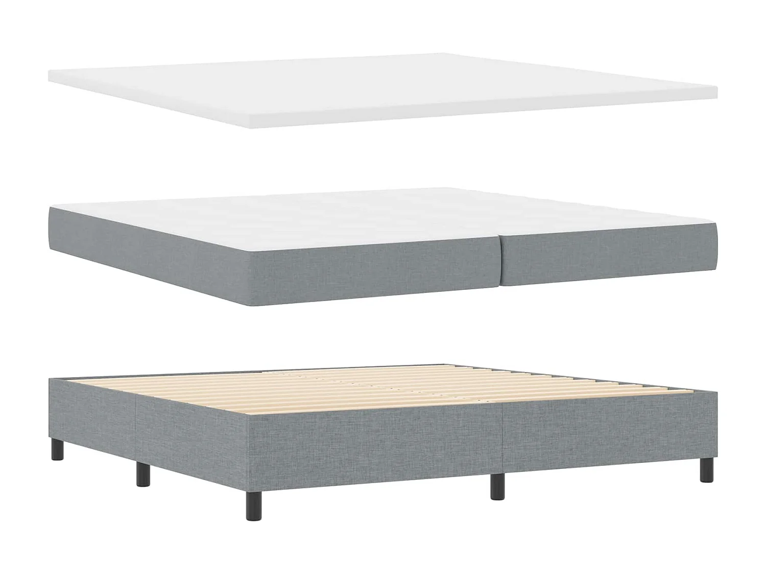 Lit à ressorts avec matelas Gris clair 200 x 200 cm tissu
