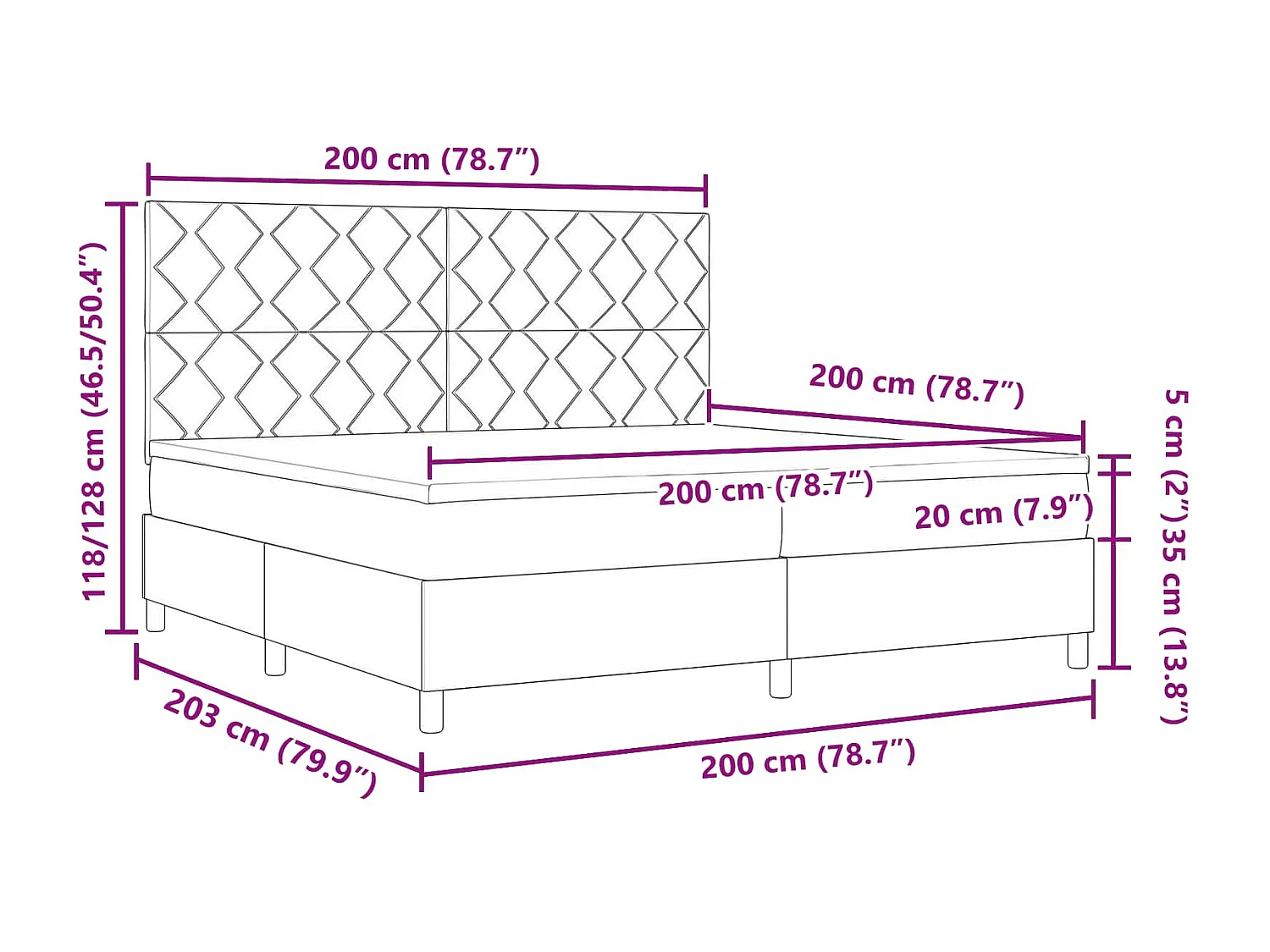 Lit à ressorts avec matelas Gris clair 200 x 200 cm tissu