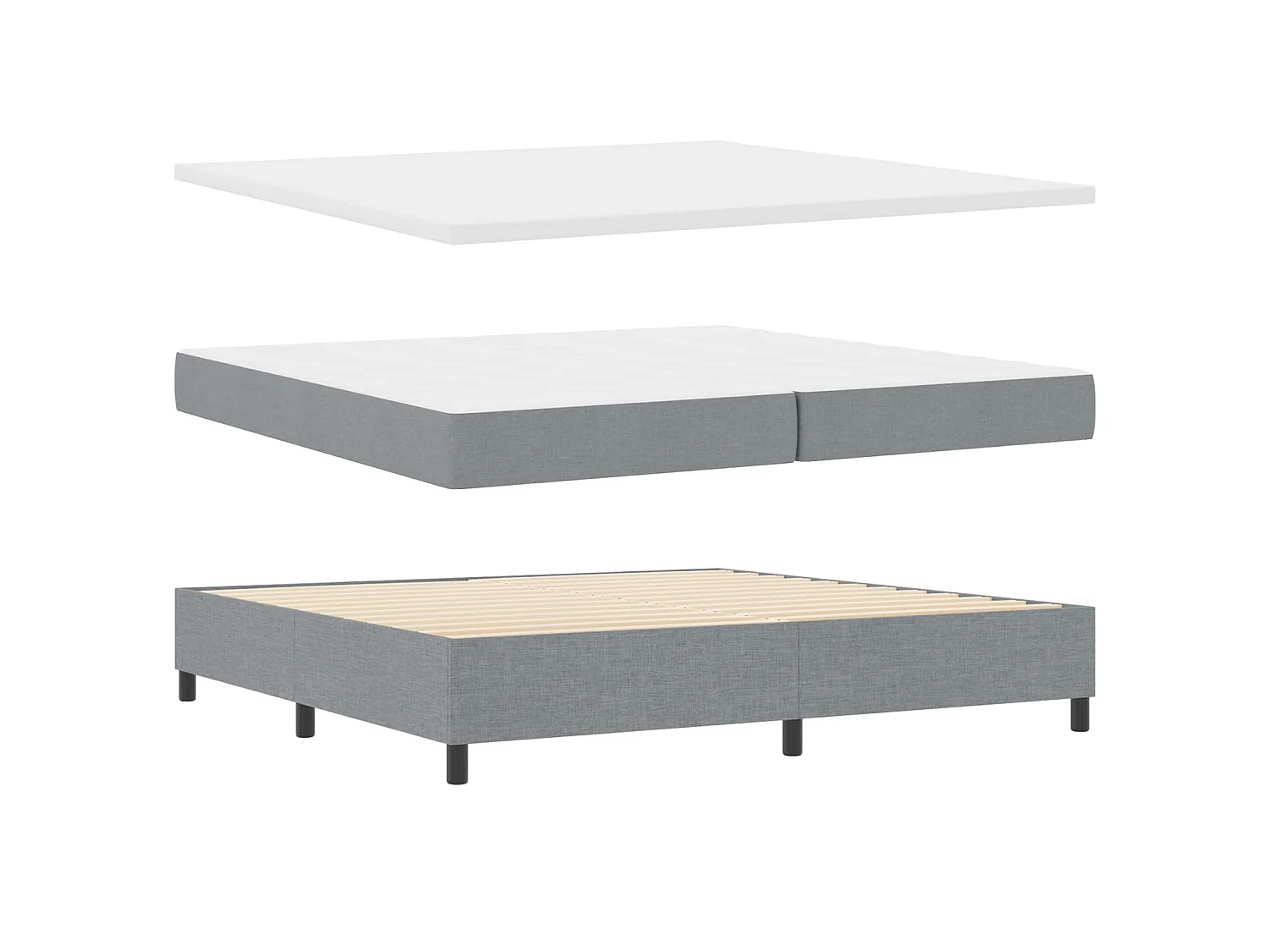 Lit à ressorts avec bandes LED Gris clair 200 x 200 cm tissu