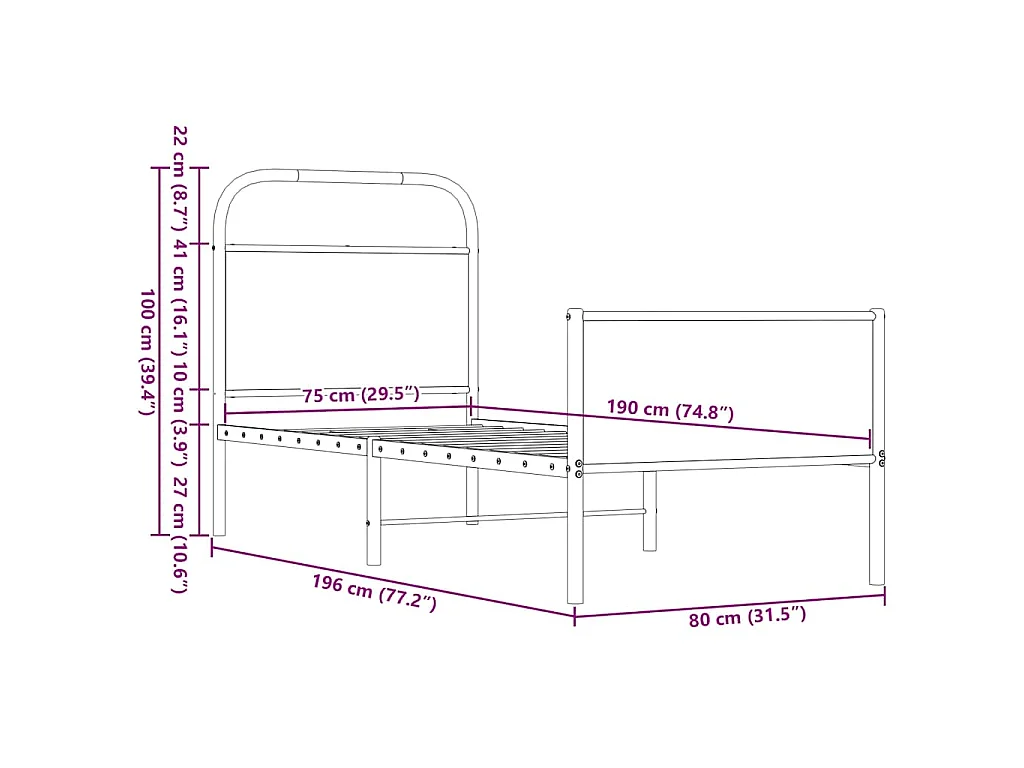 Cadre de lit sans matelas 75x190cm chêne marron bois ingénierie