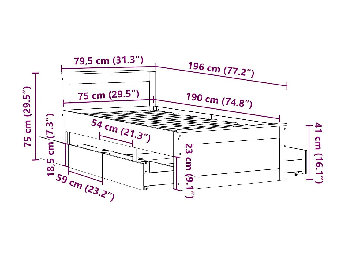 Giroletto senza Materasso con Testiera 75x190 cm Massello Pino