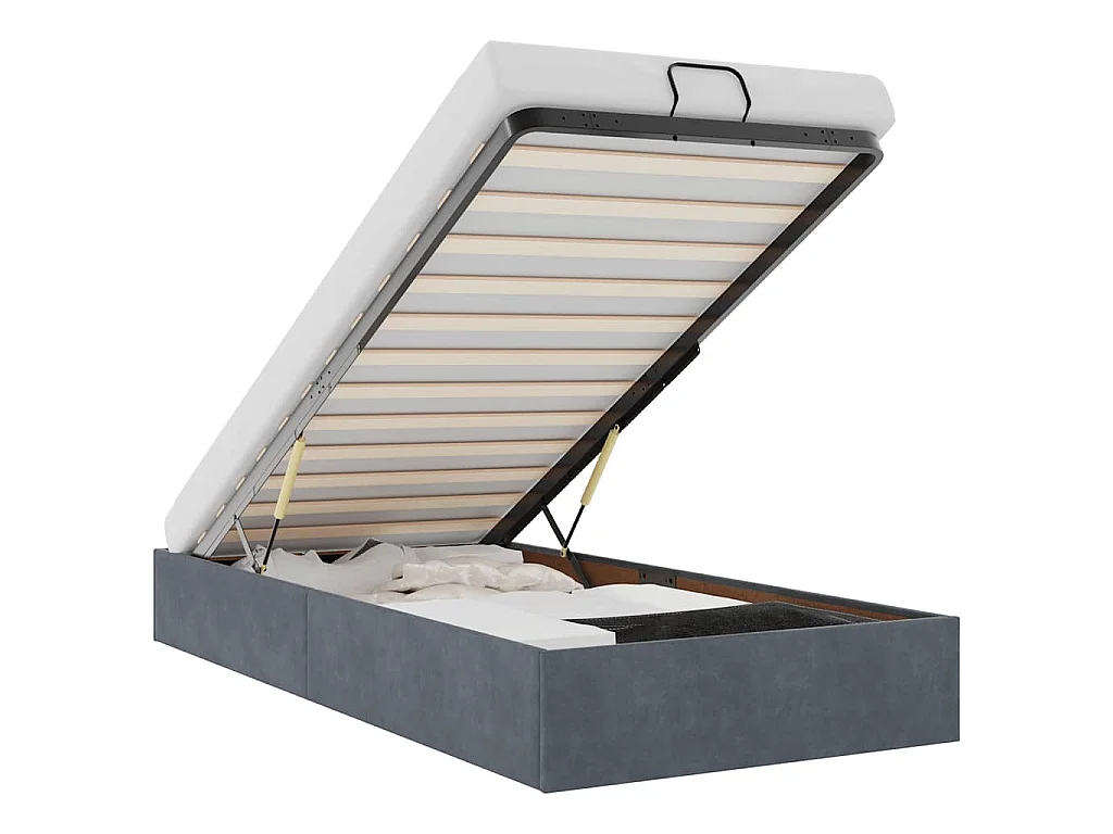 Estructura de cama otomana sin colchón terciopelo gris oscuro