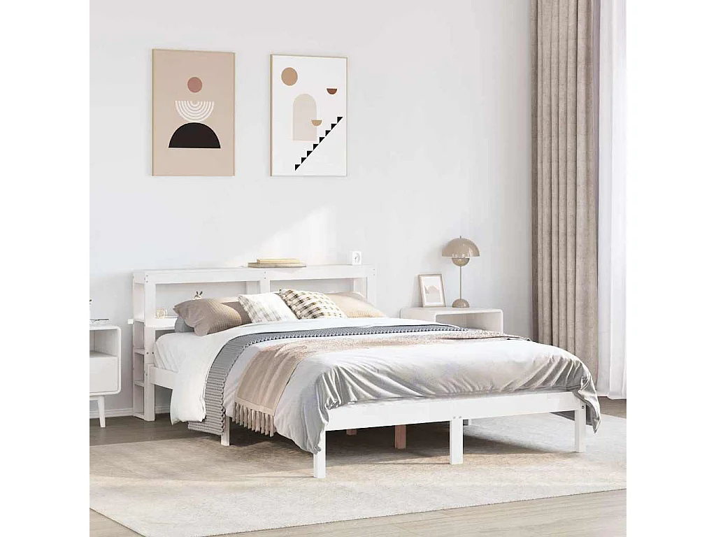 Cama sem colchão 135x190 cm madeira de pinho maciça branco
