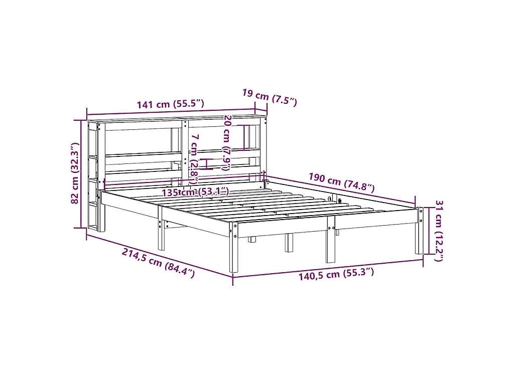Cama sem colchão 135x190 cm madeira de pinho maciça branco