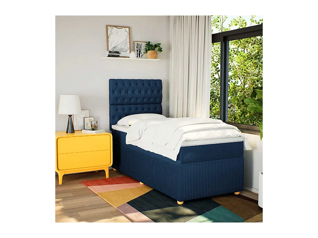 Boxspring met matras stof blauw 80x200 cm