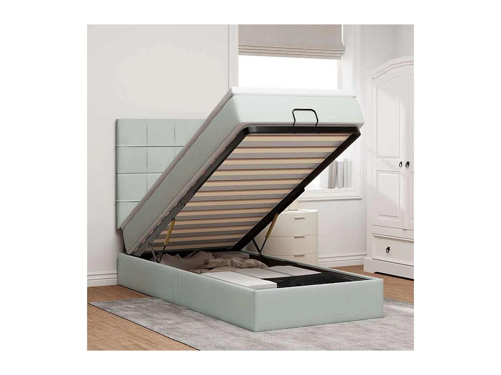 Estrutura cama otomana colchões 80x200 cm veludo cinzento claro