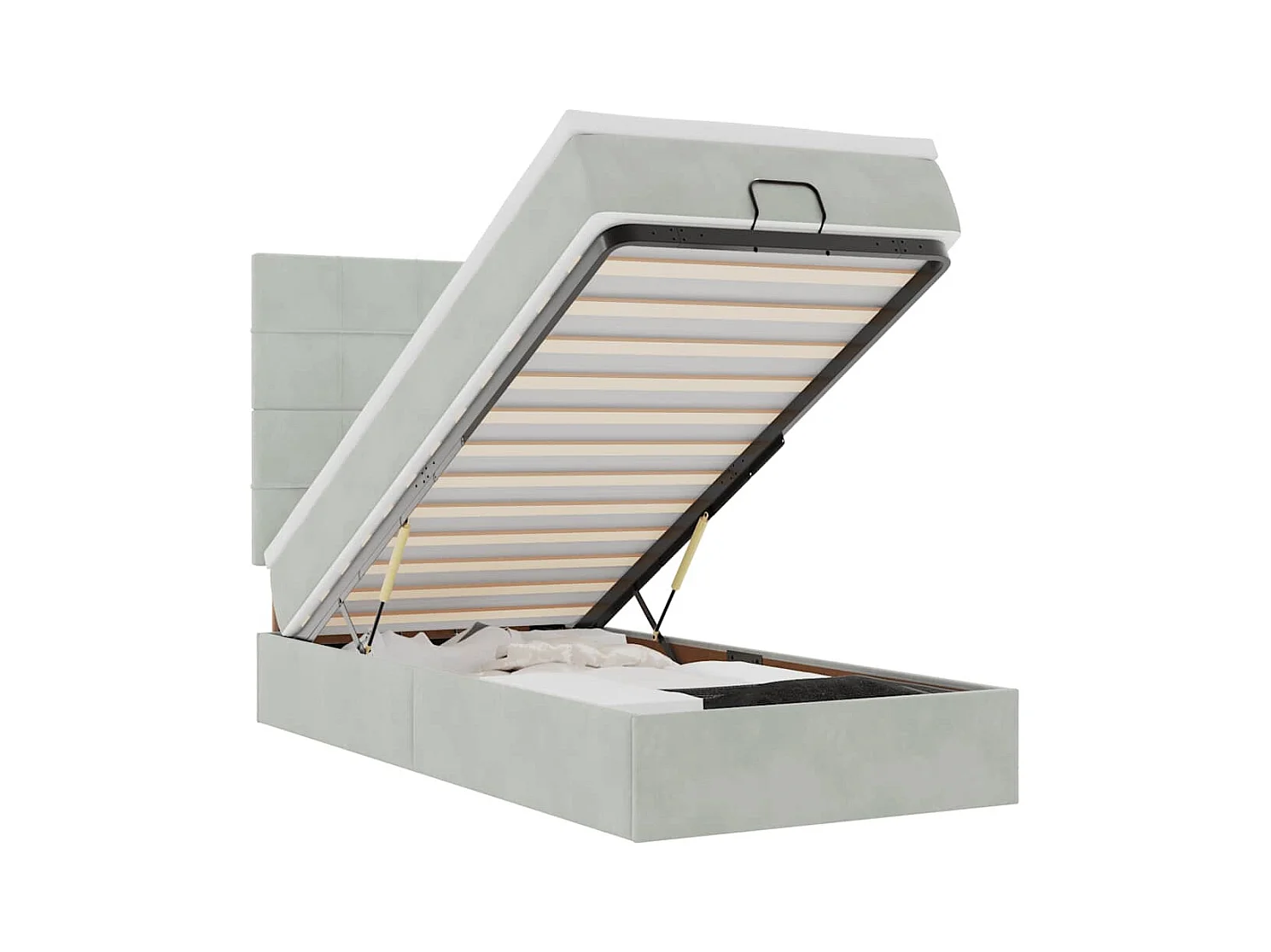 Estrutura cama otomana colchões 80x200 cm veludo cinzento claro