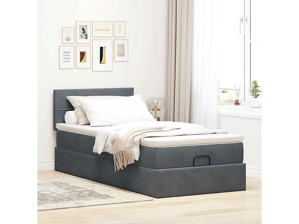 Estrutura cama otomana colchão 80x200 cm veludo cinzento escuro