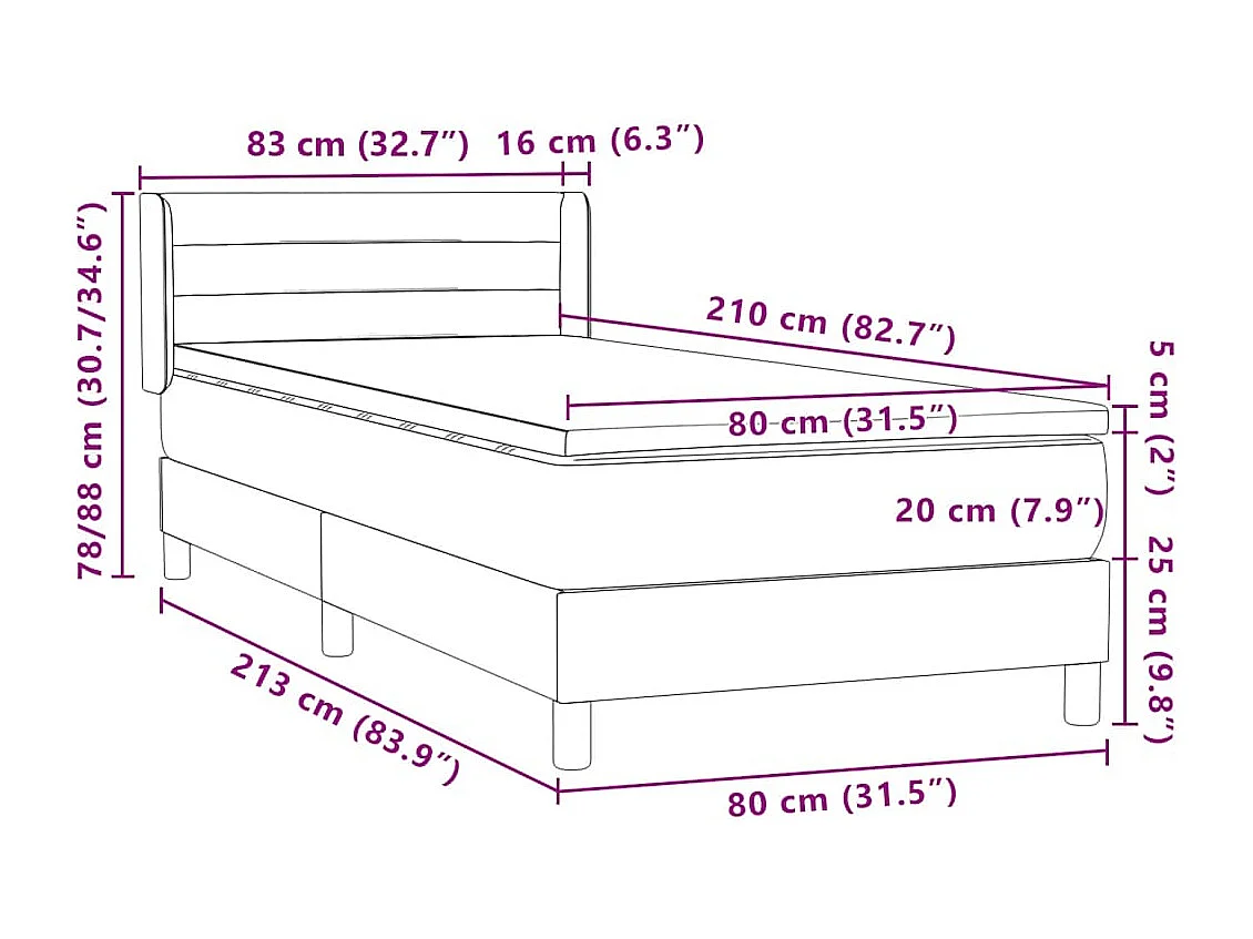 Giroletto a Molle con Materasso Grigio Scuro 80x210 cm Velluto