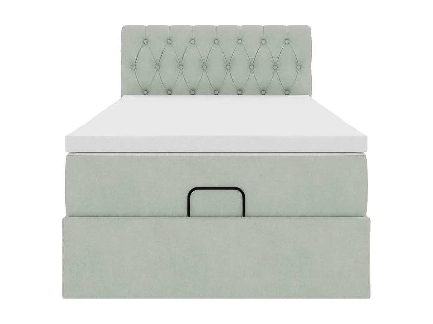 Estructura cama otomana colchón terciopelo gris claro 80x200cm