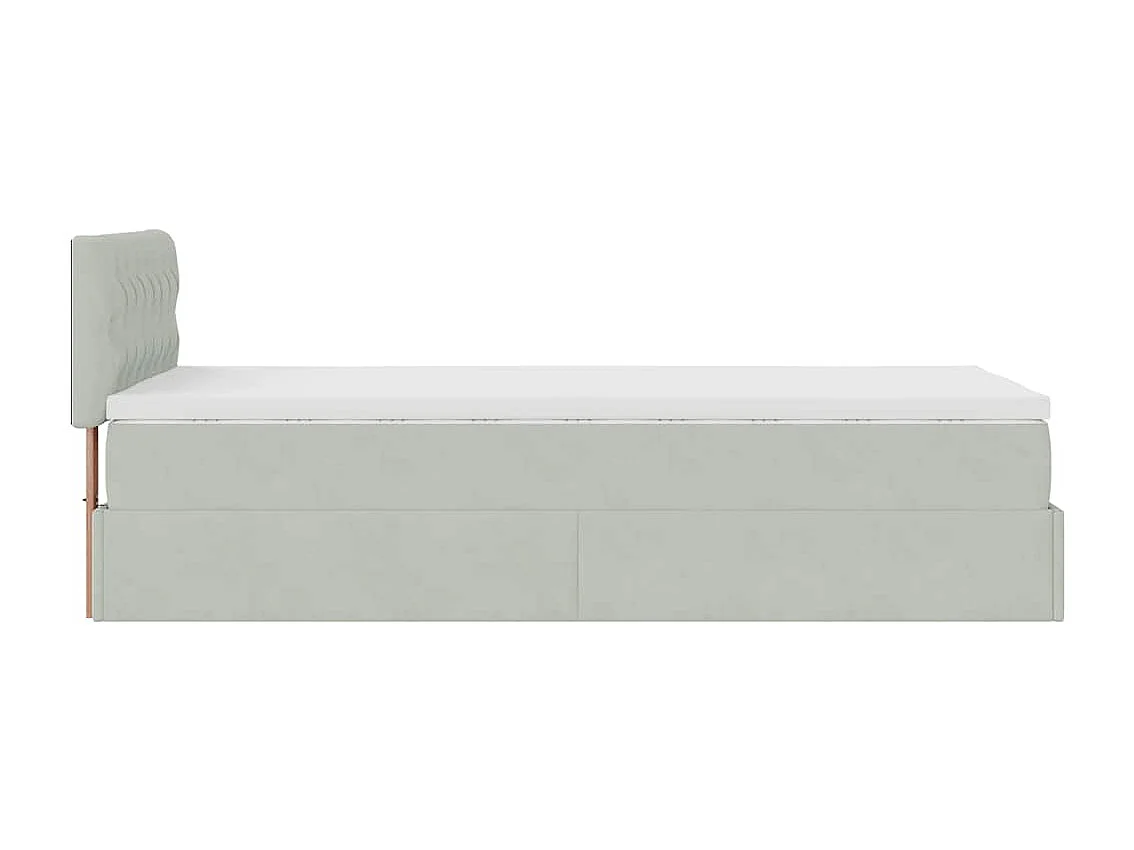 Estructura cama otomana colchón terciopelo gris claro 80x200cm