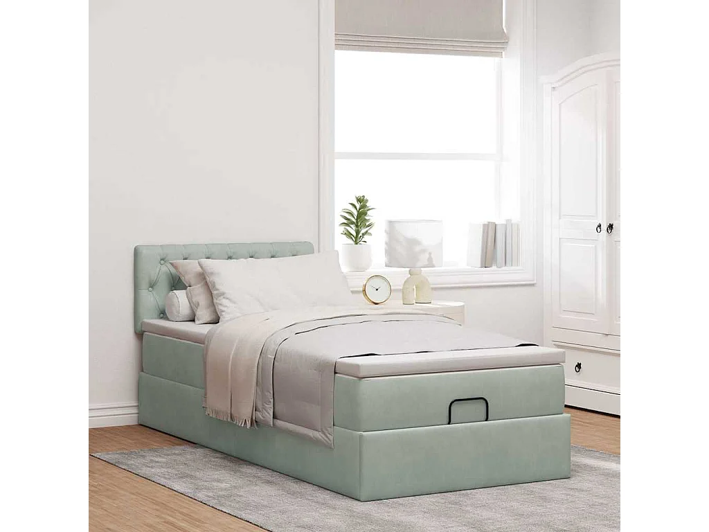 Ottoman bed met matras en LED's 80x200cm fluweel lichtgrijs