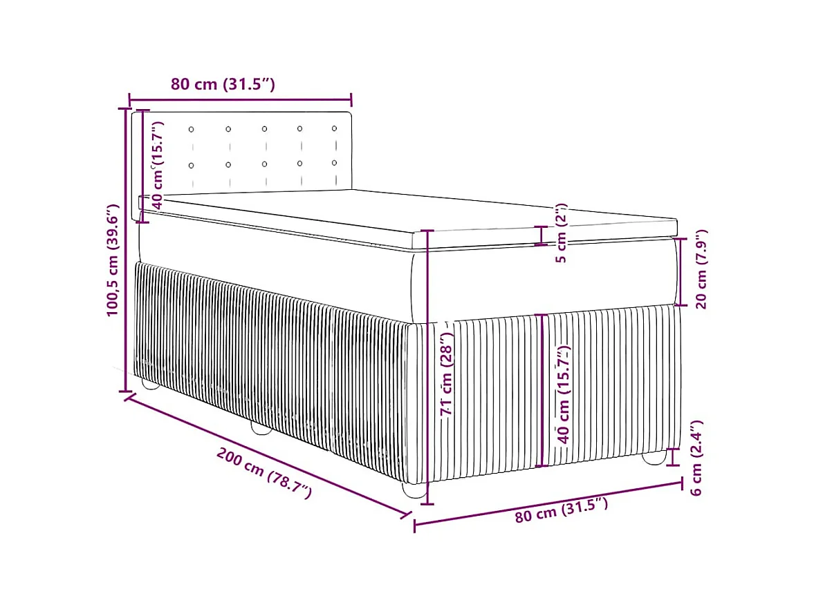 Cama box spring con colchón tela gris claro 80x200 cm