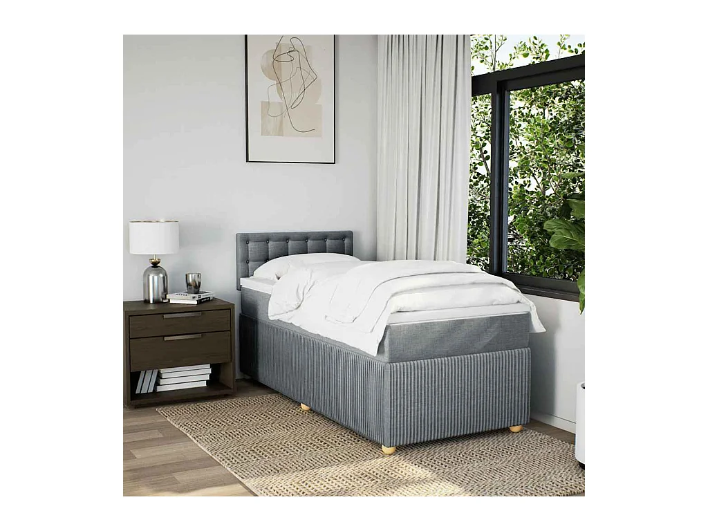 Cama box spring con colchón tela gris claro 80x200 cm