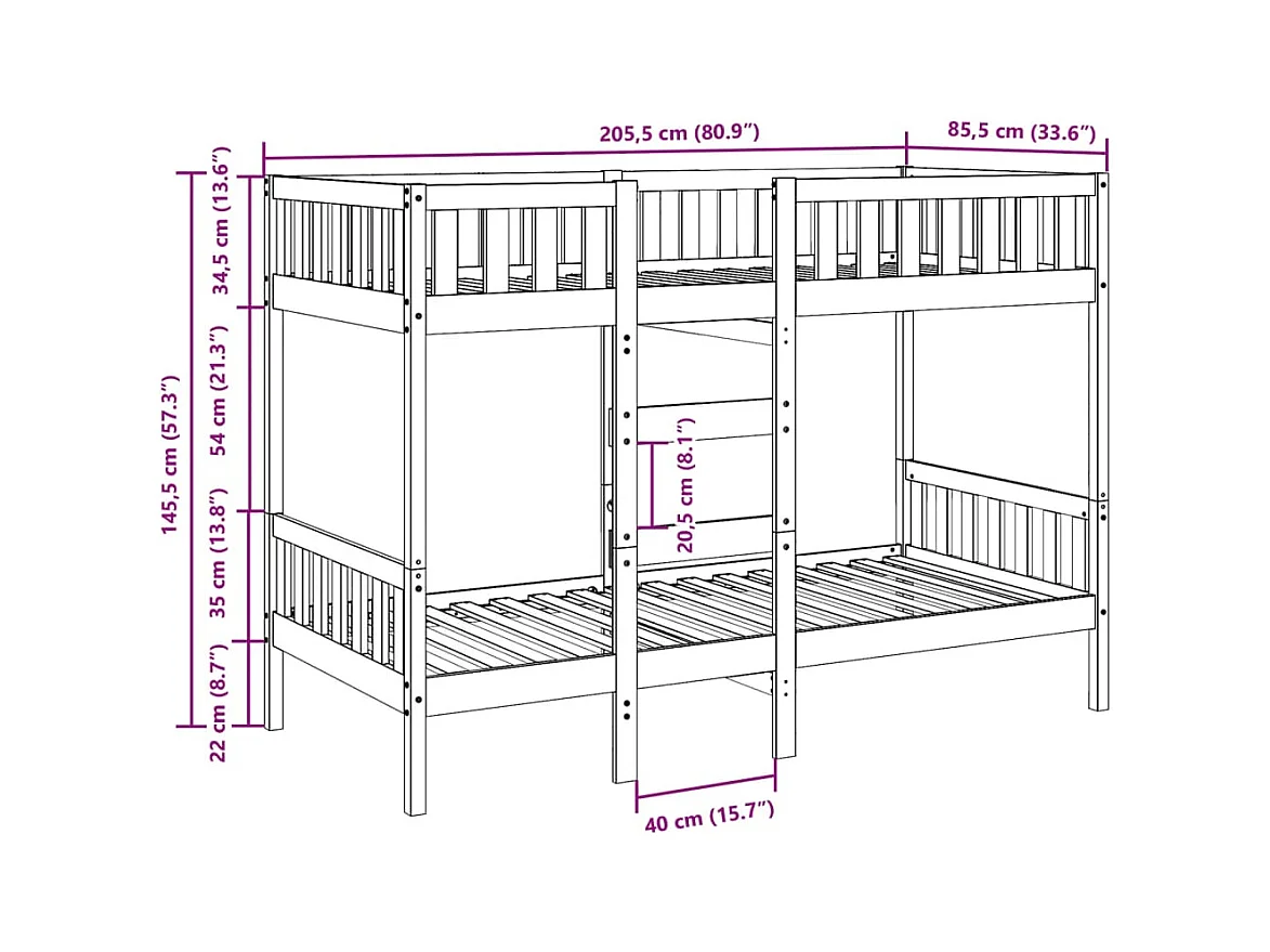 Lit superposé 80x200 cm Bois de pin massif