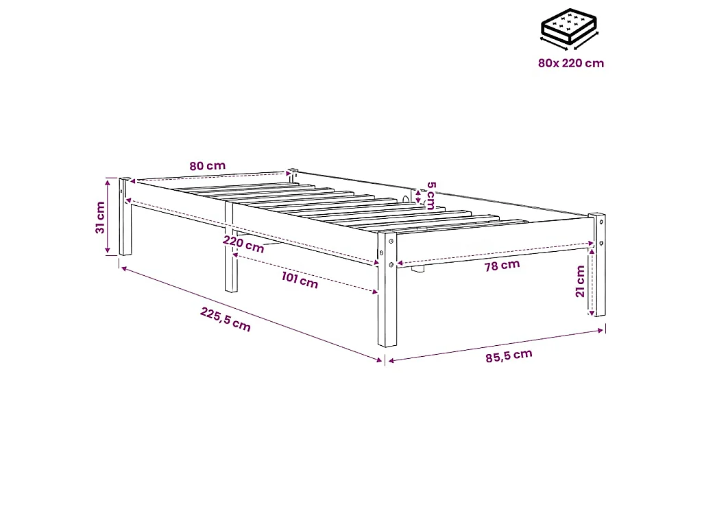 Bedframe extra lang zonder matras massief grenenhout 80x220 cm