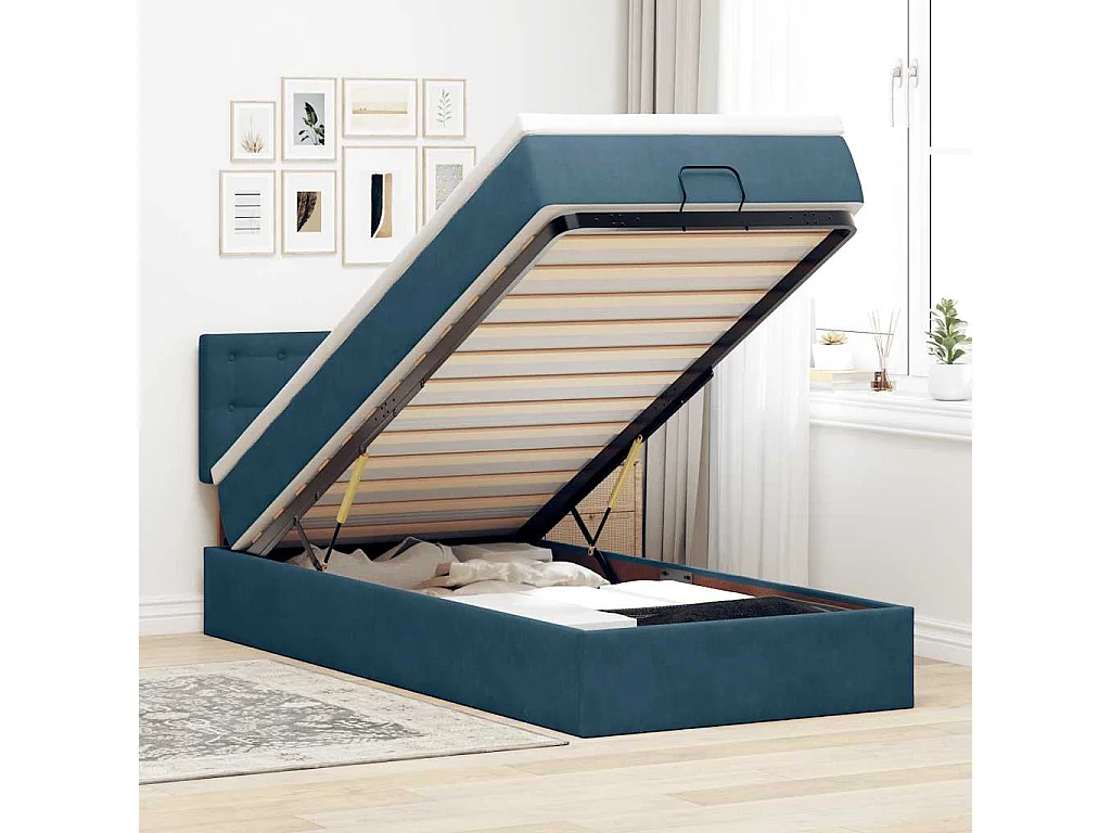 Bed poef met matras en LED's 80x200 cm fluweel donkerblauw