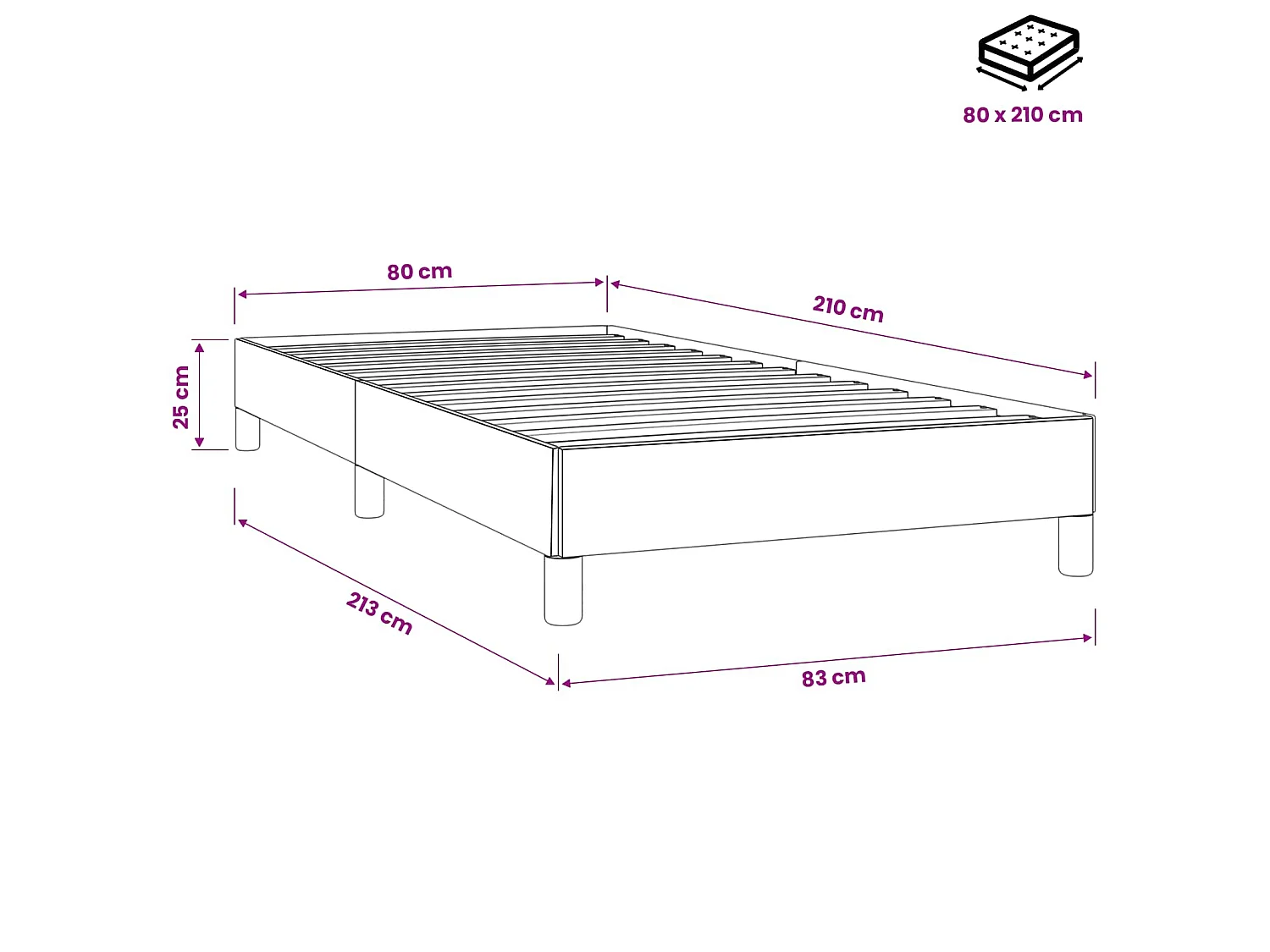 Sommier à lattes de lit sans matelas gris foncé 80x210 cm