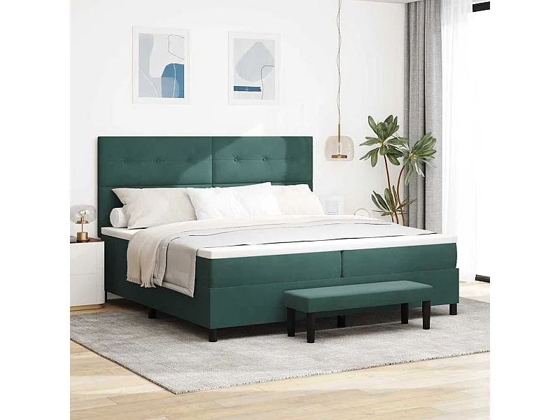 Lit à ressorts avec matelas Vert foncé 200 x 200 cm Velours