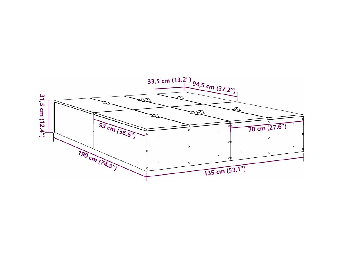 Cadre de lit Bois ancien 135 x 190 cm Bois d'ingénierie