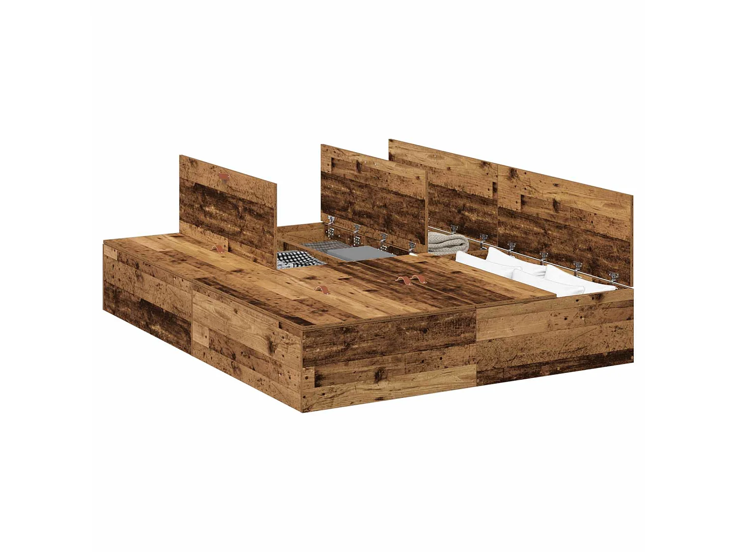 Opbergbedframe met opslag Oud Hout 135 x 190 cm Bewerkt hout