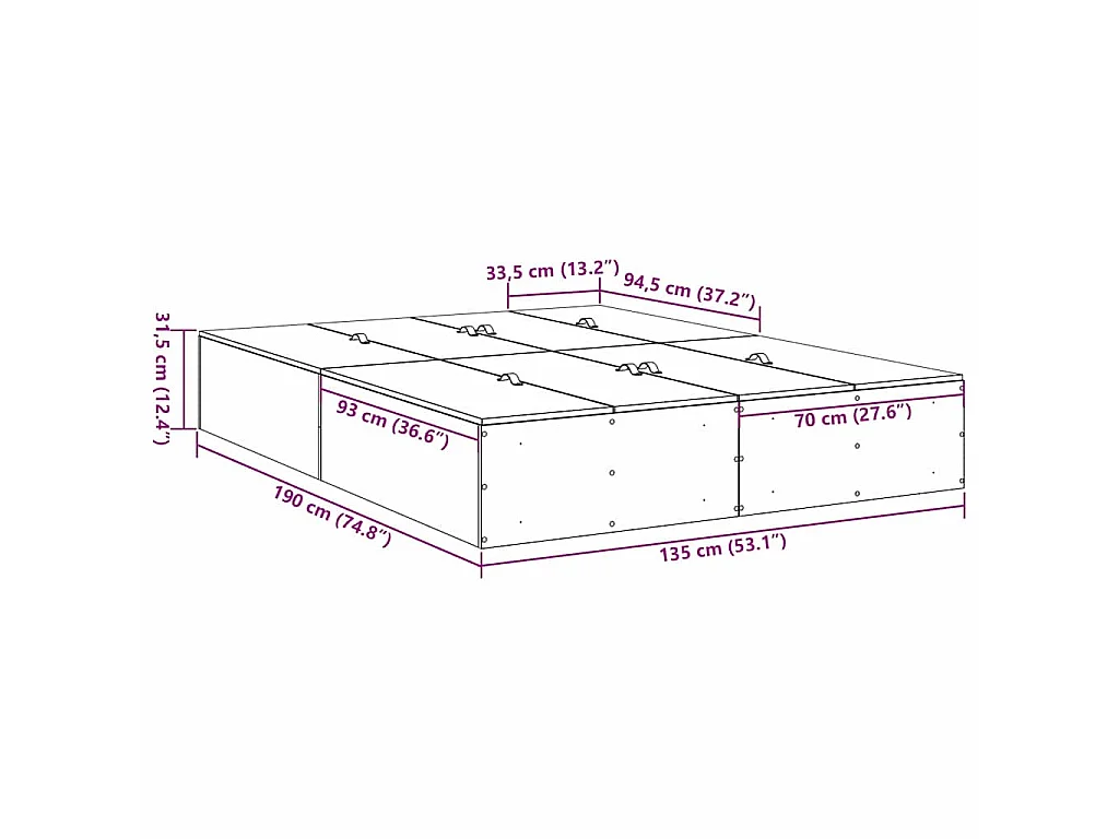 Opbergbedframe met opslag Oud Hout 135 x 190 cm Bewerkt hout