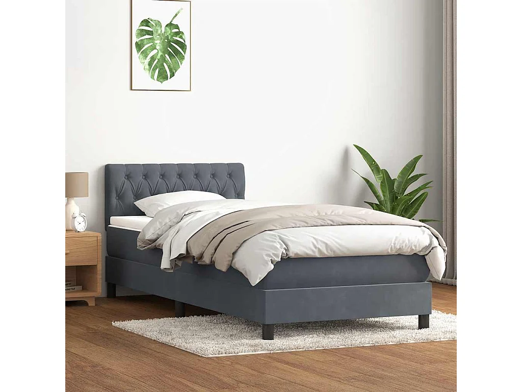 Sommier à lattes de lit et matelas et LED gris foncé 80x220 cm velours