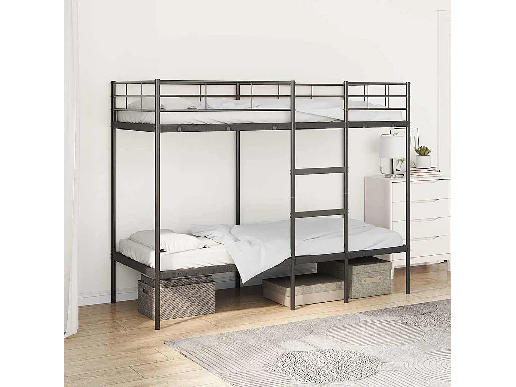 Lit superposé sans matelas noir 75x190 cm acier