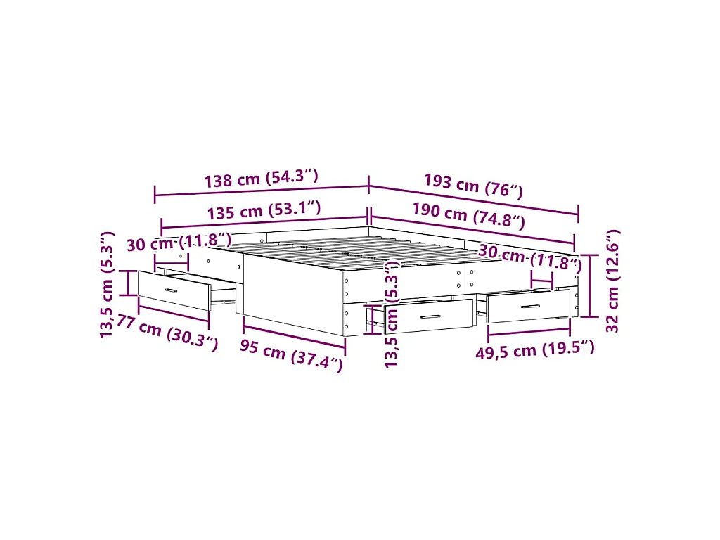 Estructura de cama con cajón Madera Vieja 135 x 190 cm