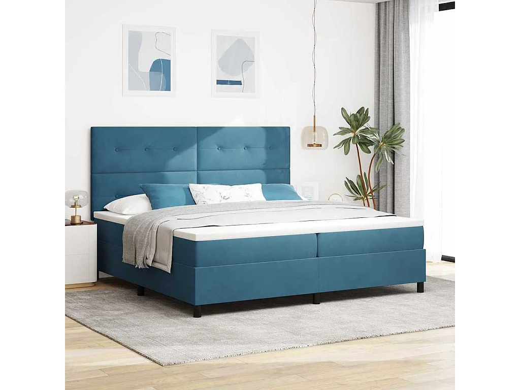Letto a molle con testiera Blu Scuro 200 x 200 cm Velluto