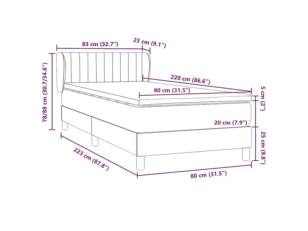 Sommier à lattes de lit et matelas gris foncé 80x220 cm velours